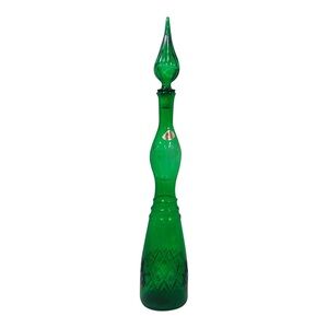 Mid-Century Green Face Decanter Empoli Style Barware